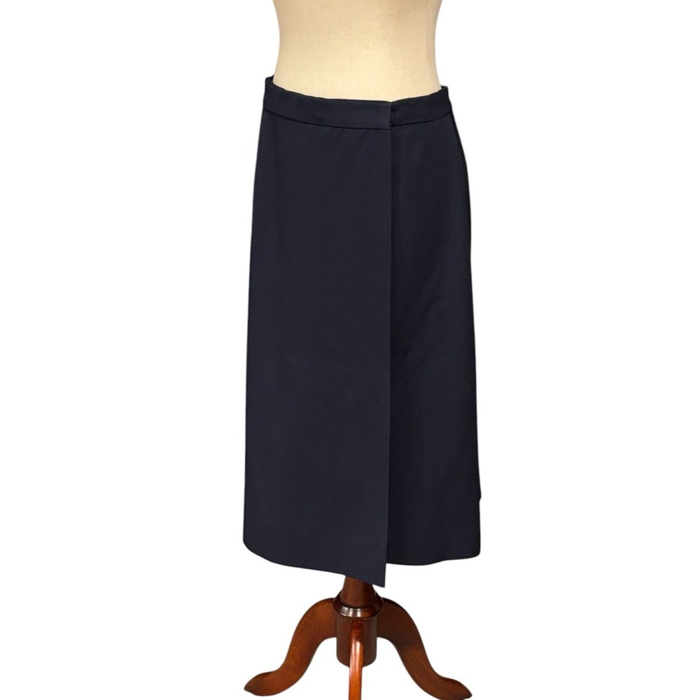 Vintage Hermes Paris Wool‎ Trimming Calf Skirt Navy Blue Women's Size 10